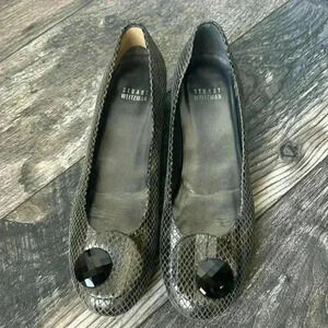 Stuart Weitzman Slip On Flats Snake Skin Silver Black Jewel 7.5 N